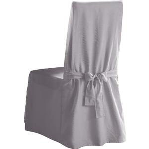 SureFit Cotton Canvas Dining Chair One Piece Slipcover, Full Length Skirt and Back Ties, Relaxed Fit, High Back Armless Chair Cover, Gray Color (Grey)