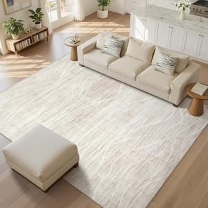 WITSHOCK Washable Rugs 8x10 Modern Area Rugs, Thin Rug for Living Bedroom Dining Room Nursery Kitchen Office, Wave Striped Rugs Indoor Carpet Soft Non Slip Stain Resistant Home Decor, Beige