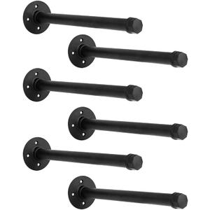 Industrial Black Iron Pipe Shelf Brackets Wall Mount DIY Shelving Brackets Pipe Decor Wall Rustic Garment Rack Hardware Included, 8 Inch Set of 6