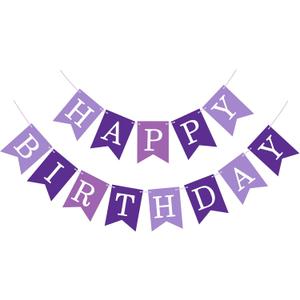 Happy Birthday Banner Sign, Birthday Garland Wall Door Banners Flag for Women Men Boys Girls Party Backdrop Decorations, Personalized Letters Name Banners (Light Purple and Purple)