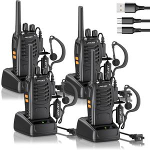 H888S 4 Pack Walkie Talkies Handheld Two Way Radio with Original Earpieces, 2-Way Radios UHF Handheld Transceiver Walky Talky, with 2-in-1 Type-C Charging Cable&Charging Station4 Pack