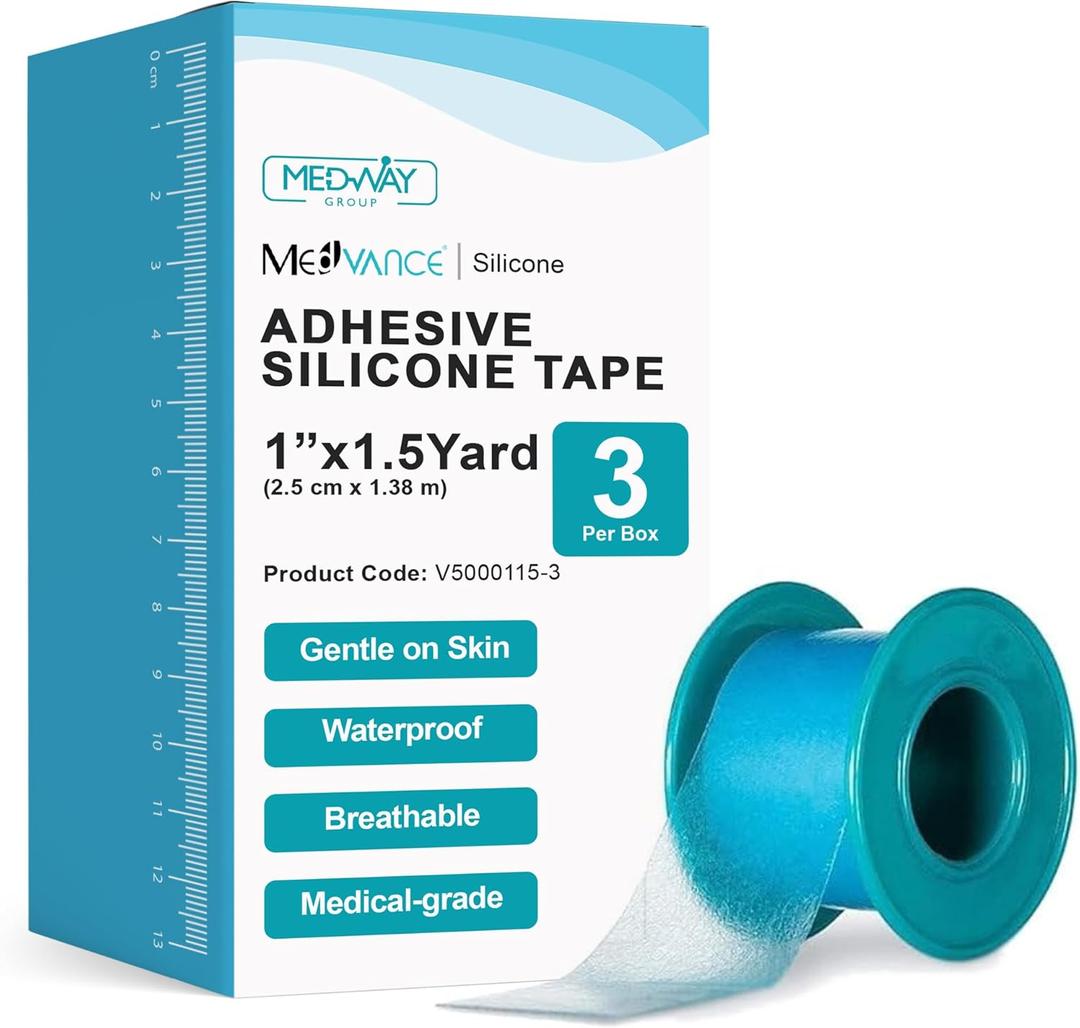 MedVance Silicone Tape Medical, Perforated Surgical Tape Sensitive Skin, Waterproof Tape for Skin, Medical Tape for Wound Care, Eyelash Tape, Gentle Skin Tape, 1" Width (3 Pack, 54 Inches)