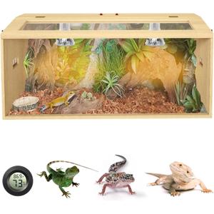 34 Gallon Bearded Dragon Tank, Lockable Reptile Terrarium Tank, Large Snake Enclosure, Lizard, Leopard Gecko Tank with Openable Roof Door, (Wooden, 32" L x 16" W x 16" H)