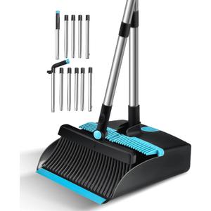 56.9" Long Handle Steel Broom and Dust Pan Combo, Sturdy Metal Broom & Dustpan Set for Home Indoor Daily Cleaning