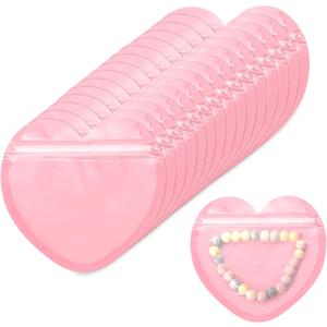 100 Pcs Heart-Shaped Jewelry Bags Valentine Gift Bags Small Heart Bag Plastic Cute Jewelry Organizer Gift Wrapping Supplies for Valentine's Day Wedding Small Business (Pink)