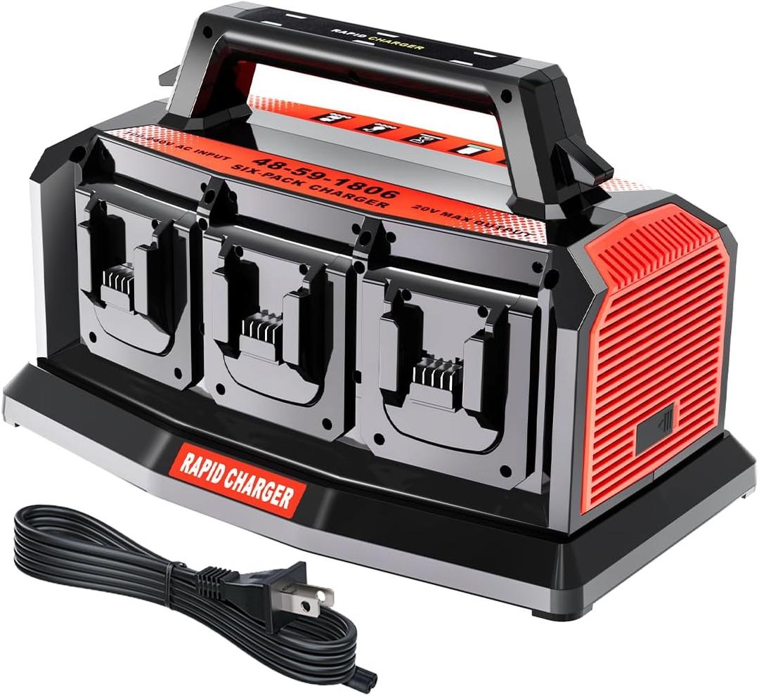 Super Battery Charger for Milwaukee M18 Battery, 6-Ports Simultaneous Rapid Charger Station Compatible with Milwaukee 18v Li-Ion Battery and Tools 48-59-1807 Charger