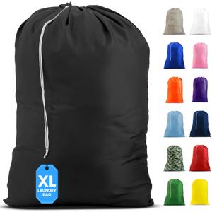 Nylon XL Laundry Bag, Large Capacity with Locking Drawstring, Machine Washable, Fits Laundry Baskets or Hampers, Holds 2 Loads of Clothes (Black, 30" x 40")