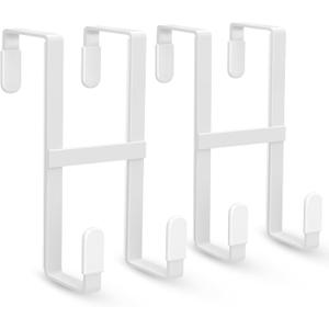 FYY 2 Packs Over The Door Hooks, Dual-Sided Door Hanger Hook, Heavy Duty No Drill Wall Hooks for Hanging Coats, Towels, Bags, Kitchen Closet Fits Most Doors Up to 1-7/8" Thickness (White)