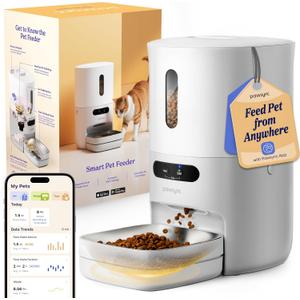 Automatic Cat Feeder,WiFi Smart Scale Tracks Pet's Food Intake, App Remote Feeding, 3.6L Timed Food Dispenser for Cats and Dogs, Up to 10 Meals Per Day, Stainless Steel Bowl, Dual Power Supply (White-Grey)