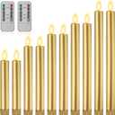 10 Pcs Flameless Taper Candles with Remote Battery Operated Taper Candles Include 6.5'' 7.7" 8.9" 10" 11.2" Fake LED Electric Candle Sticks for Valentine's Day Home Wedding Decor (Gold)