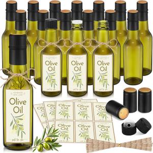 Havawish 20 Pcs 5oz Homemade Mini Olive Oil Bottles Hot Sauce Glass Bottles with Leak Proof Screw Cap Funnel Clear Bottle for Storing Homemade Olive Oil Wedding Baby Shower Gifts (Green)