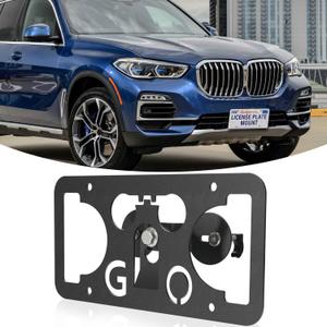Front Bumper Tow Hook License Plate Mount Bracket Compatible with BMW X5 2019-2025, No Drill Plate Holder, Replacement Frames with Accessories Kit