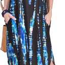 Arolina Women Summer Maxi Dress Short Sleeve V Neck Casual Loose Long Split Dresses Beach Vacation Sundress with Pockets (Blue, M)