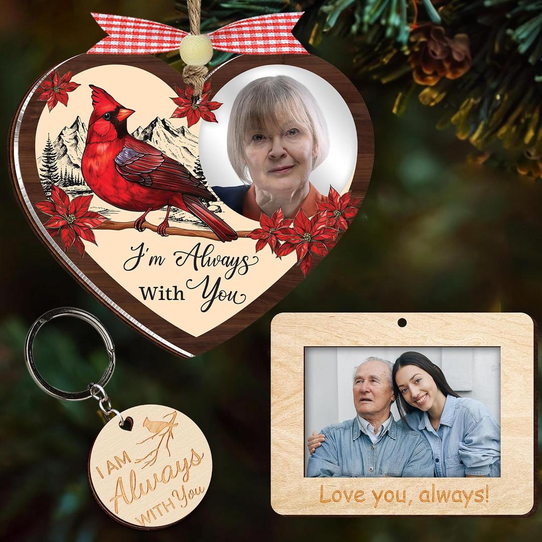 5 x 2 Memorial Photo Ornaments I Am Always with You Ornaments Christmas in Heaven Sympathy Gifts for Loss of Loved One, Wooden Picture Frames, Red Cardinal Decoration for Xmas Tree 2025 HH361