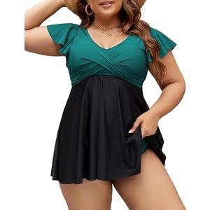 Edelqual Women's Plus Size Tankini Swimsuits Swim Dress Tummy Control Bathing Suits Two Piece High Waisted Swimwear 2025, 3XL