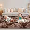 FinRec 5x8 Feet Brown Rugs for Living Room Bedroom, Large Plush Fluffy Shag Area Rug, Non-Slip Fuzzy Furry Shaggy Rug for Kids Room Dorm Room Home Decor, High Pile Soft Floor Carpet