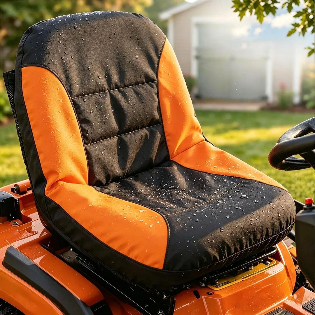 Lawn Tractor Seat Cover Fits for Husqvarna/Ariens - Weatherproof Durable Lawn Mower Seat Cover for Most Riding Mowers,Medium,Orange/Black