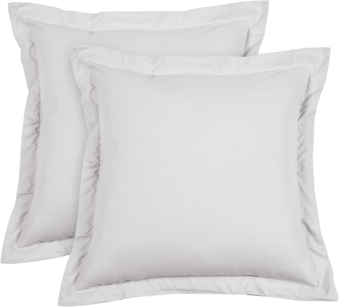 PHF Euro Sham 26 x 26 Inch, Set of 2 Washed Microfiber Euro Pillow Covers, Wrinkle & Fade Resistant Square Cushion Covers, European Pillow Shams, Light Grey
