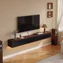 FloatiCasa Floating TV Stand Matte Finish, 55'' Wall-Mounted TV Cabinet, Floating TV Console, Under TV Shelf with 3 Doors for Living Room Bedroom(Walnut+Black)