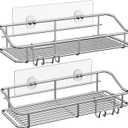 Nieifi Shower Caddy Shelf with Hooks Storage Rack Organizer Adhesive Stainless Steel without Drilling for Bathroom, Lavatory, Washroom, Restroom, Shower, Toilet, Kitchen (Sliver, 3 Pack)