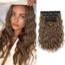 REECHO Clip in Hair Extensions, 4PCS Hair Extensions 14" Short Wavy Invisible Lace Weft Natural Soft Hairpieces for Women  Light Brown