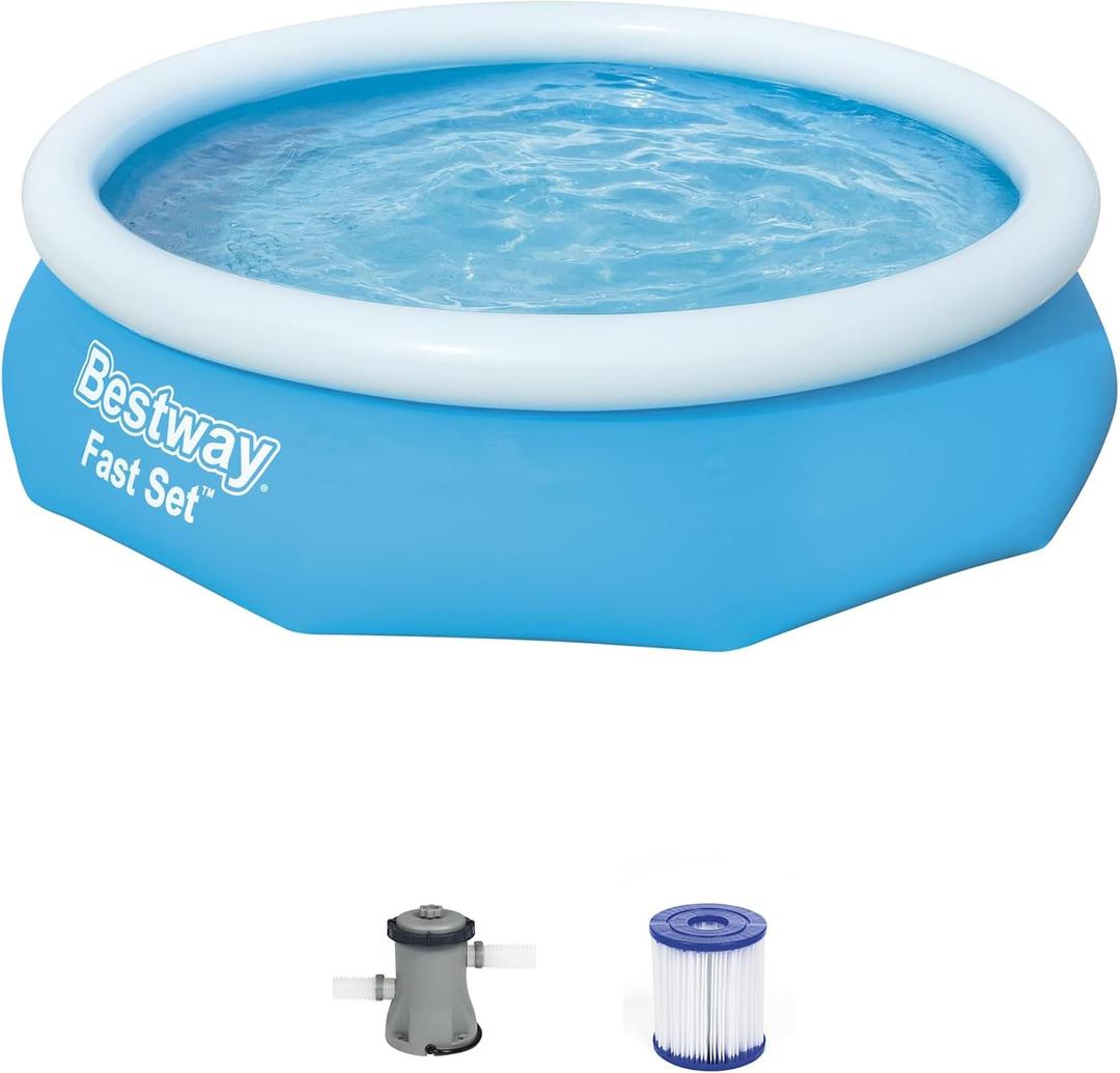 Bestway 57269E Fast Set Up 10ft x 30in Outdoor Round Inflatable Above Ground Swimming Pool Set with 330 GPH Filter Pump, Blue