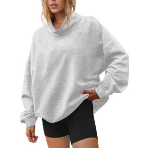 LILLUSORY Mock Neck Sweatshirt Womens Oversized Pullover Turtleneck Long Sleeve Tops Trendy Fall Fashion 2025 (Medium, Grey)