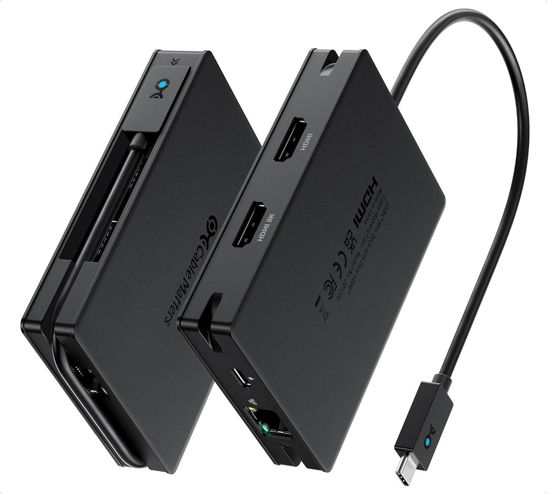 Cable Matters 8-in-1 Portable 40Gbps Dual HDMI USB4 Hub, USB 4 Dock with 2X 4K@60Hz or 1x 4K@120Hz / 8K@30Hz, 100W PD, Gigabit Ethernet, Compatible with Thunderbolt 4 (*macOS's Display Limitation)