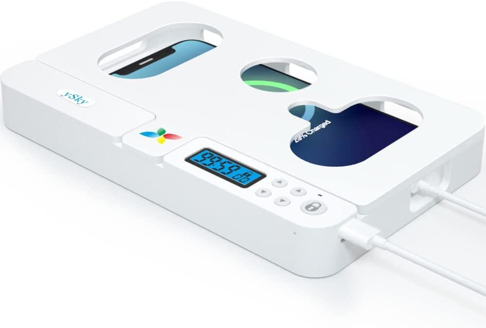 YSky Portable Phone Lock Box with Timer for iPhone and Android Phones, Self-Control Timed Phone Jail Locker to Help Kids,Students, Adults Focus Back, Unplug from Phones Boost Your Mental Wellness (7 Inch, White)