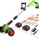 Cordless Electric Weed Wacker Battery Powered, 21v Lightweight Weed Trimmer Eater With 2 4.0Ah Battery Operated & Charger & Wheels & Shears, 3 In1 Grass Trimmer/Brush Cutter/Lawn Edger for Yard Garden