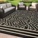 SAND MINE Reversible Mats, Plastic Straw Rug, Modern Area Rug, Large Floor Mat and Rug for Outdoors, RV, Patio, Backyard, Deck, Picnic, Beach, Trailer, Camping (6' x 9', Black & Beige)