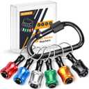 6PCS 1/4 Hex Shank Drill Bit Holders Keychain for Nut & Impact Driver Drill Bits, Push to Unlock Aluminum Alloy Screwdriver Bit Holder Key Chain, Portable Carabiner Bits Holder,Tool Gifts for Men