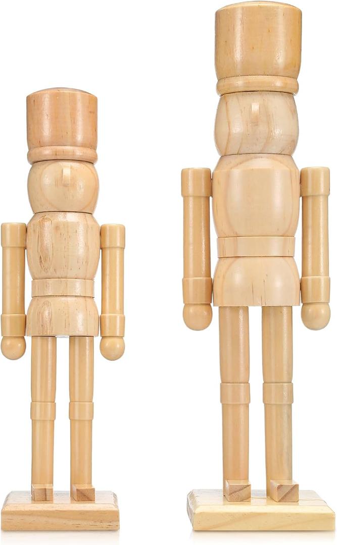 Wonderjune 2 Pack Christmas Wooden Nutcracker Traditional Christmas Decorations Nutcracker Figure Statue for Xmas Festive Holiday Tabletop Home Decor(Wood Color,12 Inch,14 Inch)