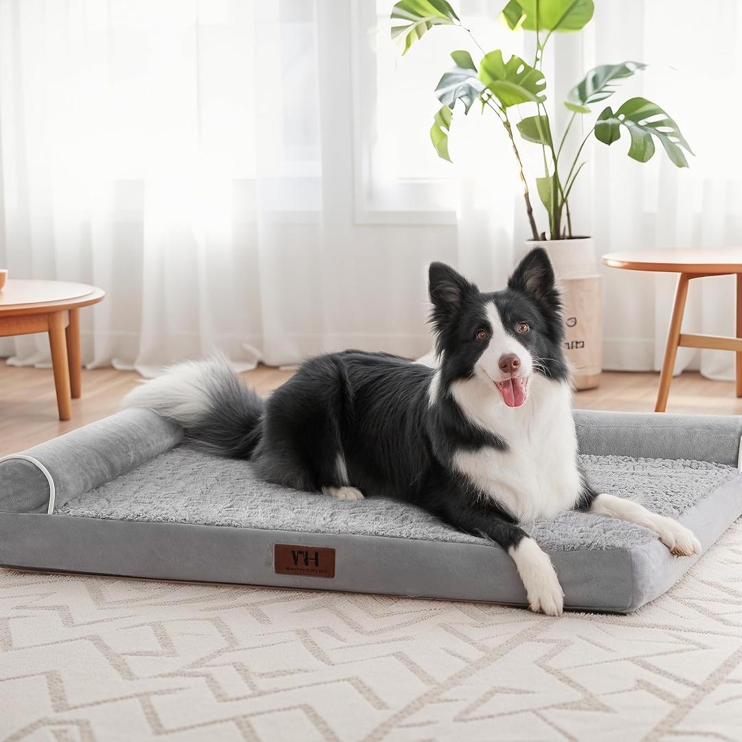 Orthopedic Dog Beds Extra Large Sized Dog, Pet Sofa Bed with Removable Washable Cover, Egg Foam Support, Bolster Cushion for Comfortable Sleep, Waterproof & Non-Slip Bottom Bed (Light Grey)