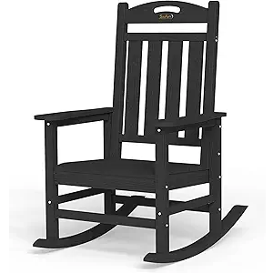 Oversized Outdoor Rocking Chair, High Back Porch Rocker Chair, HDPE All Weather Resistant Rocking Chairs for Patio, 380lbs Weight Capacity, Black