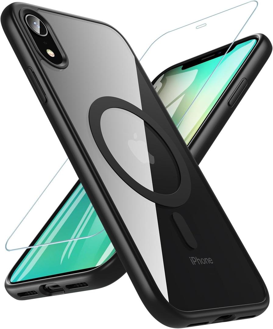 BESINPO Magnetic for iPhone XR Phone Case, iPhone XR Case with HD Screen Protector [Compatible with MagSafe] Slim Thin Clear Protective Cover Case for iPhone XR Case 6.1'', Black