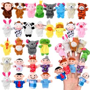 Lenwen 28 Pieces Finger Puppet Set Soft Plush Finger Puppet Mini Stuffed Animals Family Figures Assortment for Storytelling, Role Playing, Playtime, School, Party Favor Easter Eggs Basket Stuffers