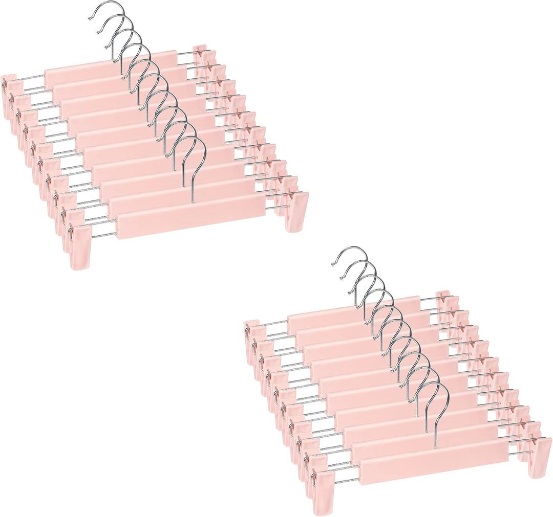 Skirt Hangers 20 Pack, Pants Hangers with Clips360 Swivel Hook Space Saving Hangersfor Pants, Skirts, Clothes, JeansPink