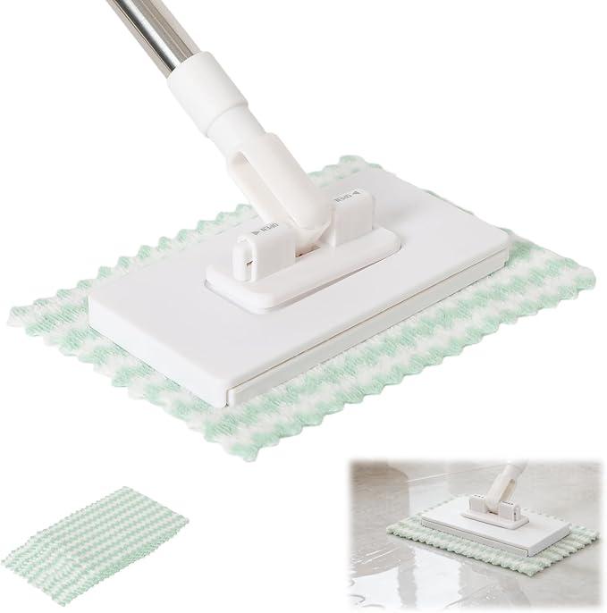 Disposable Dust Mop with 10 Reusable Cloths,Mini Foldable Mop,No-Touch Attach & Remove Cloth Instantly,Small Disposable Dust Mop Set for Multi Surface Cleaning(Kitchen House, Dorm), White