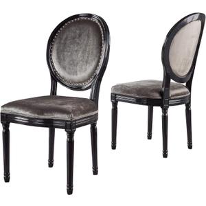 Christopher Knight Home Leroy Traditional Velvet Dining Chairs with Gloss Black Finished Legs, 2-Pcs Set, Grey / Gloss Black
