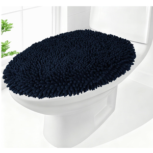 Chenille Elongated Toilet Seat Cover 19.5"x 15" Machine Washable Solid Toilet Lid Cover Adjustable Rubber Backing Fits Only 18-19.5" L x 14-16" W Elongated Toilet Seat