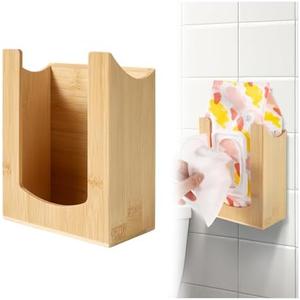 CRAKTH Bamboo Wipes Dispenser Wall Mount, Wipe Box Holder for Bathroom, Kitchen, Living Room, Storage Container for Facial Tissues, Face Towel