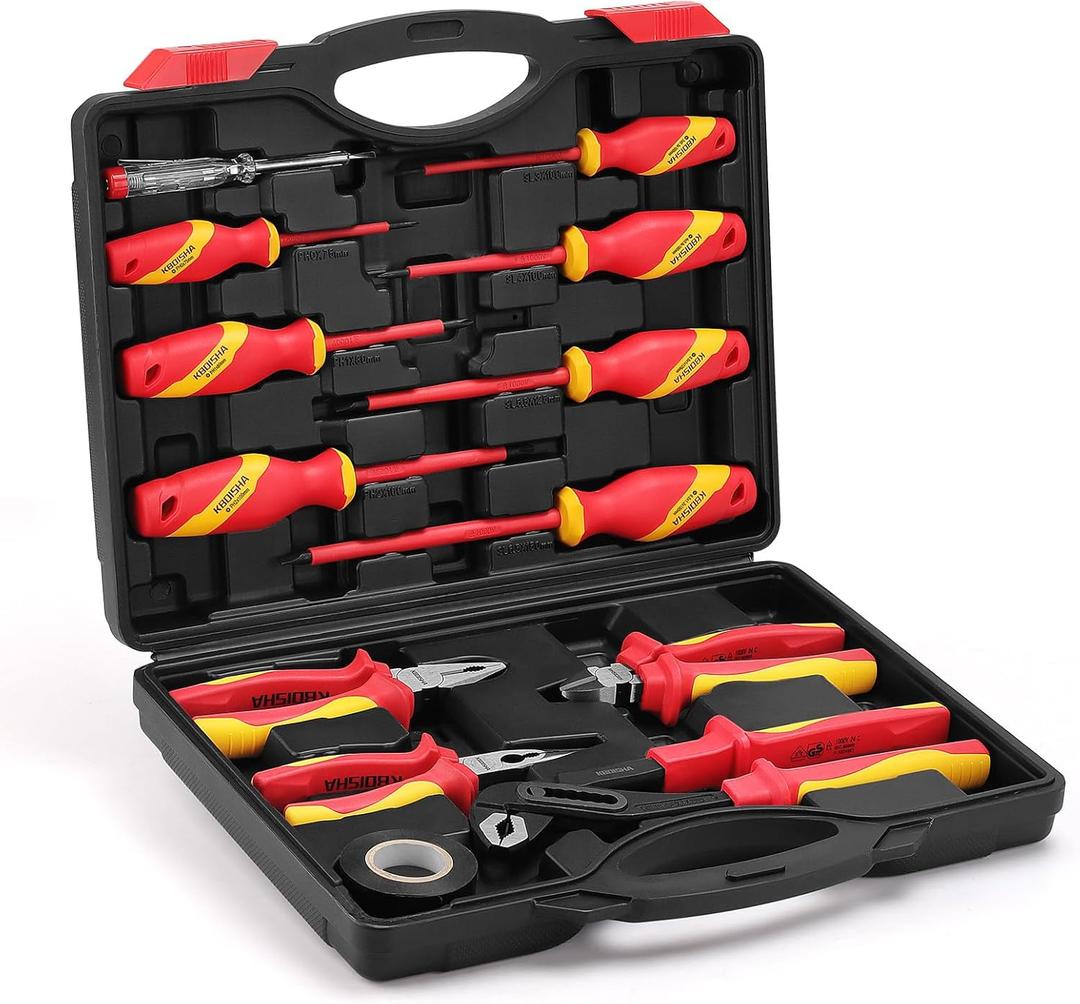 KBOISHA Insulated Screwdriver & Plier Set, 1000V Insulated Electrician Screwdriver Set for Electrician Magnetic Phillips Slotted Pozidriv Screwdriver
