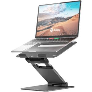 Nulaxy Height Adjustable Laptop Stand for Desk, Dual Foldable Aluminum Computer Riser, Pull Out Design Ergonomic Sit to Notebook Holder Convertor, Compatible with All 10-17" Laptops, Tablets, Gray