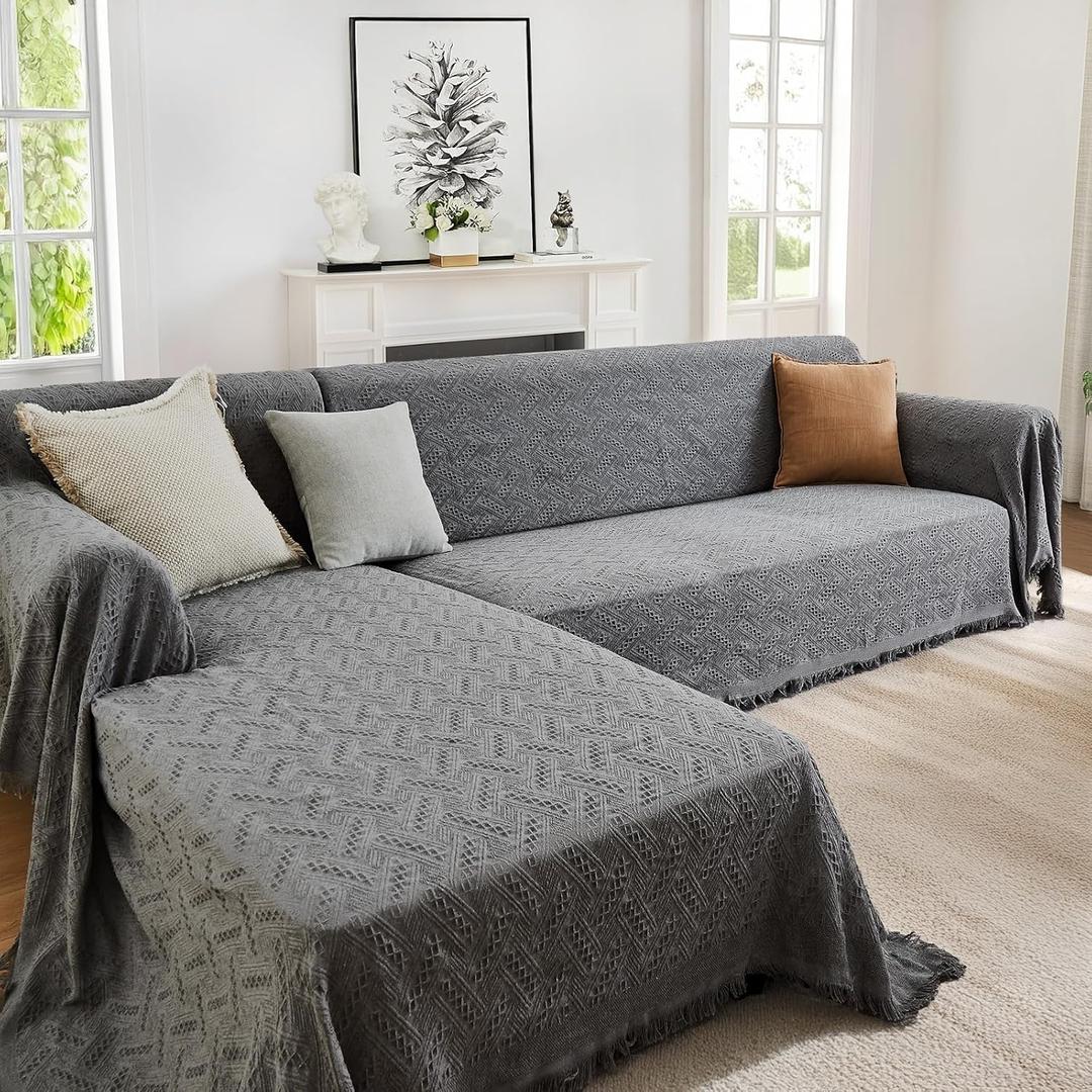 Sectional Couch Covers 2 Pieces L Shaped Sofa Cover for Sectional Couch L Shape Washable Blanket Furniture Protector for Pets Dogs (Dark Grey, X-Large)