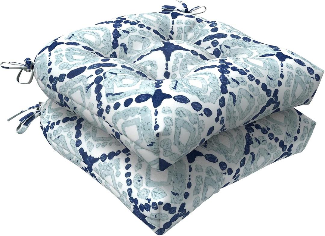 LVTXIII Outdoor Seat Cushions Seasonal Tufted Chair Cushions, Patio Chair Pads for Dining Chairs, Office Armchairs and Garden Furniture Decoration, Round Back, 19x19x4, Boho Geometry Blue