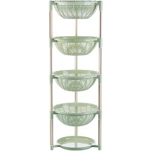 Multifunctional Plastic Storage Basket Floor Tripod Kitchen Vegetable and Fruit Storage Rack Drain Rack (Green, 4 layers)