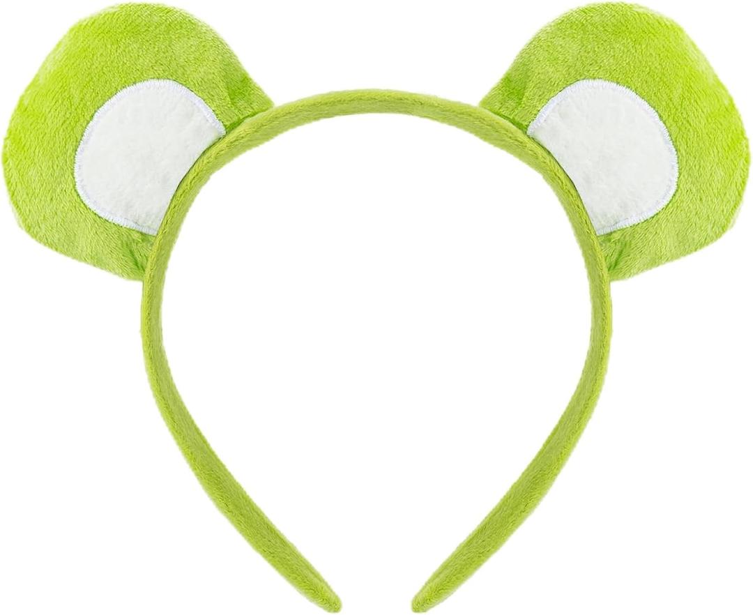 2PCS Cute Cartoon Bear Plush Headband and Badge Halloween Costume Accessories for Adult Cosplay Role-Playing (Green)