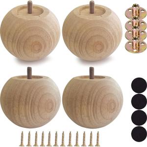 3 Inch Wooden Sofa Legs Solid Wood Sofa Furniture Replacement Legs, Cabinet Legs/Desk/Sofa/Bookcase Legs DIY, with Mounting Plate & Screws Set of 4 (3 inch Unfinished)