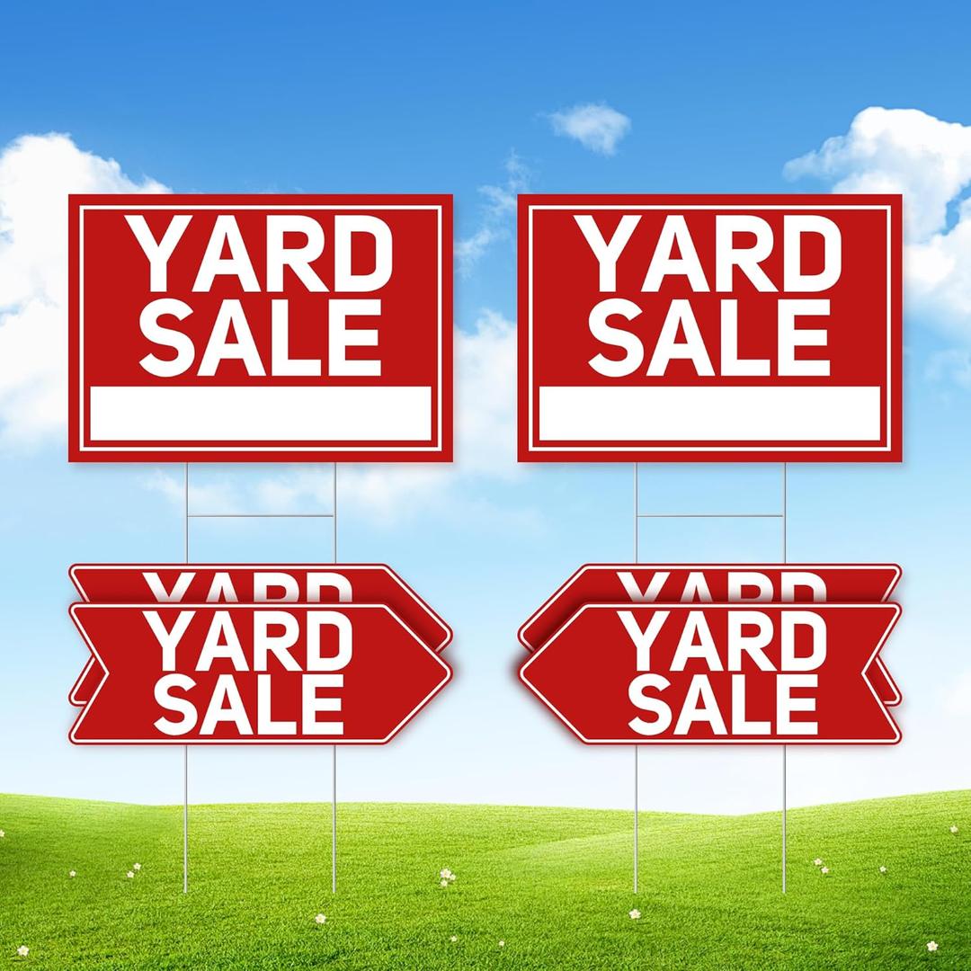 6 Pcs Yard Sale Signs with Stakes, 2-Pack Large Yard Sale Signs 17" x 12" and 4-Pack Arrow Sale Signs 17" x 6", Double-Sided Waterproof Yard Signs for Yard Sale Kit and Supplies
